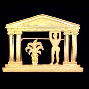 JJ Jonette Gold Architectural Brooch